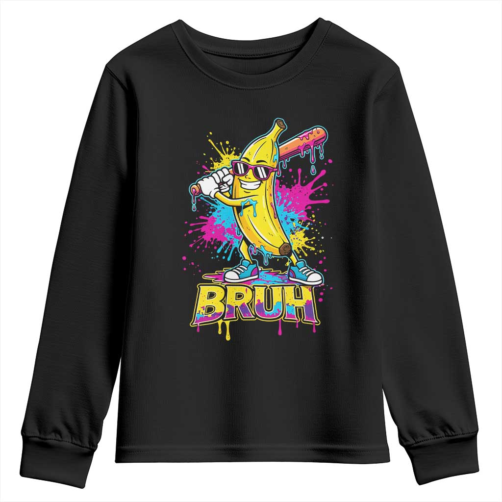 Funny Bruh Banana Baseball Drip Ice Cream Sports Splatter Youth Sweatshirt