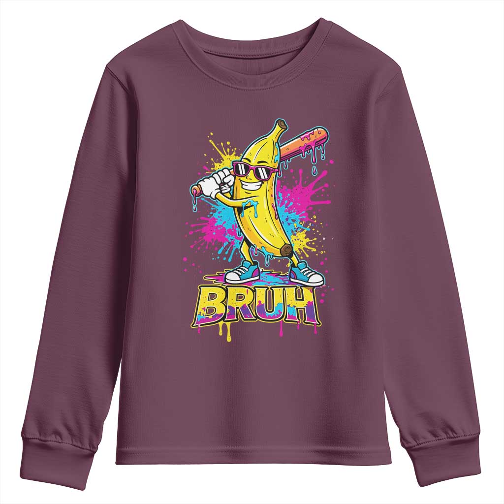 Funny Bruh Banana Baseball Drip Ice Cream Sports Splatter Youth Sweatshirt