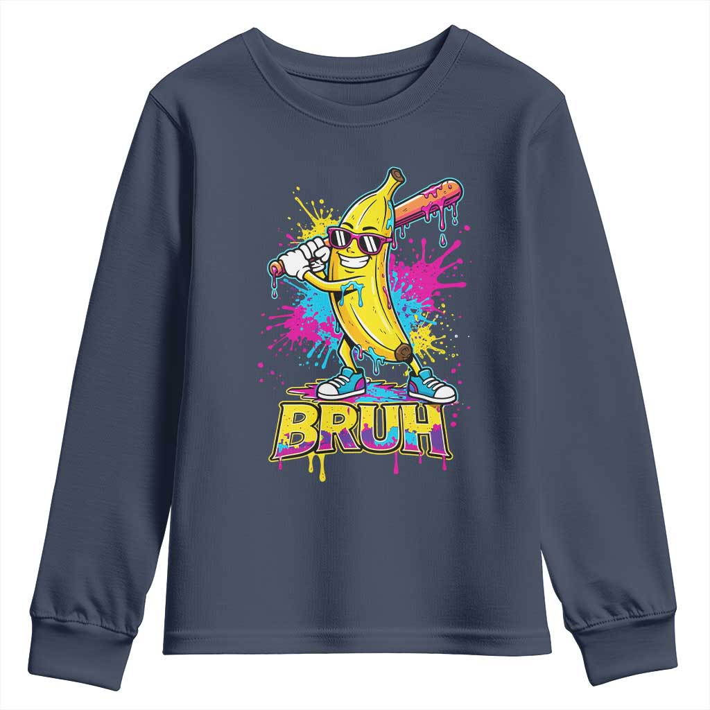 Funny Bruh Banana Baseball Drip Ice Cream Sports Splatter Youth Sweatshirt