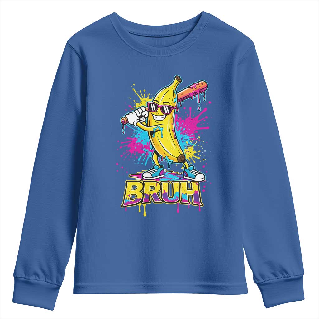 Funny Bruh Banana Baseball Drip Ice Cream Sports Splatter Youth Sweatshirt