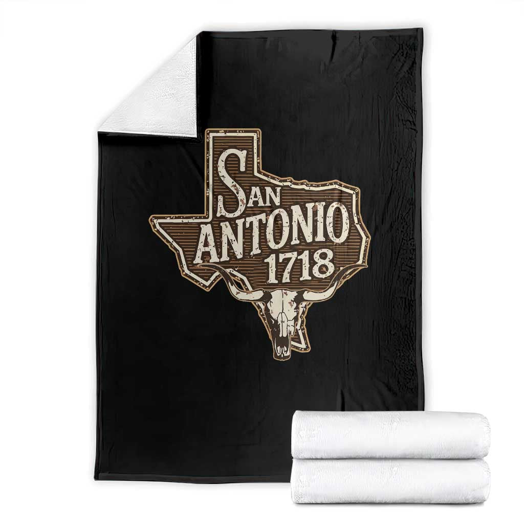 Vintage San Antonio Texas Est 1718 Longhorn Cow Skull Throw Blanket