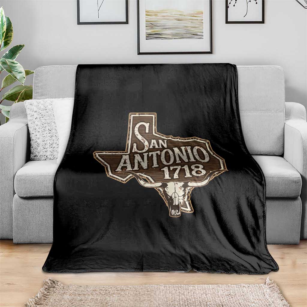 Vintage San Antonio Texas Est 1718 Longhorn Cow Skull Throw Blanket