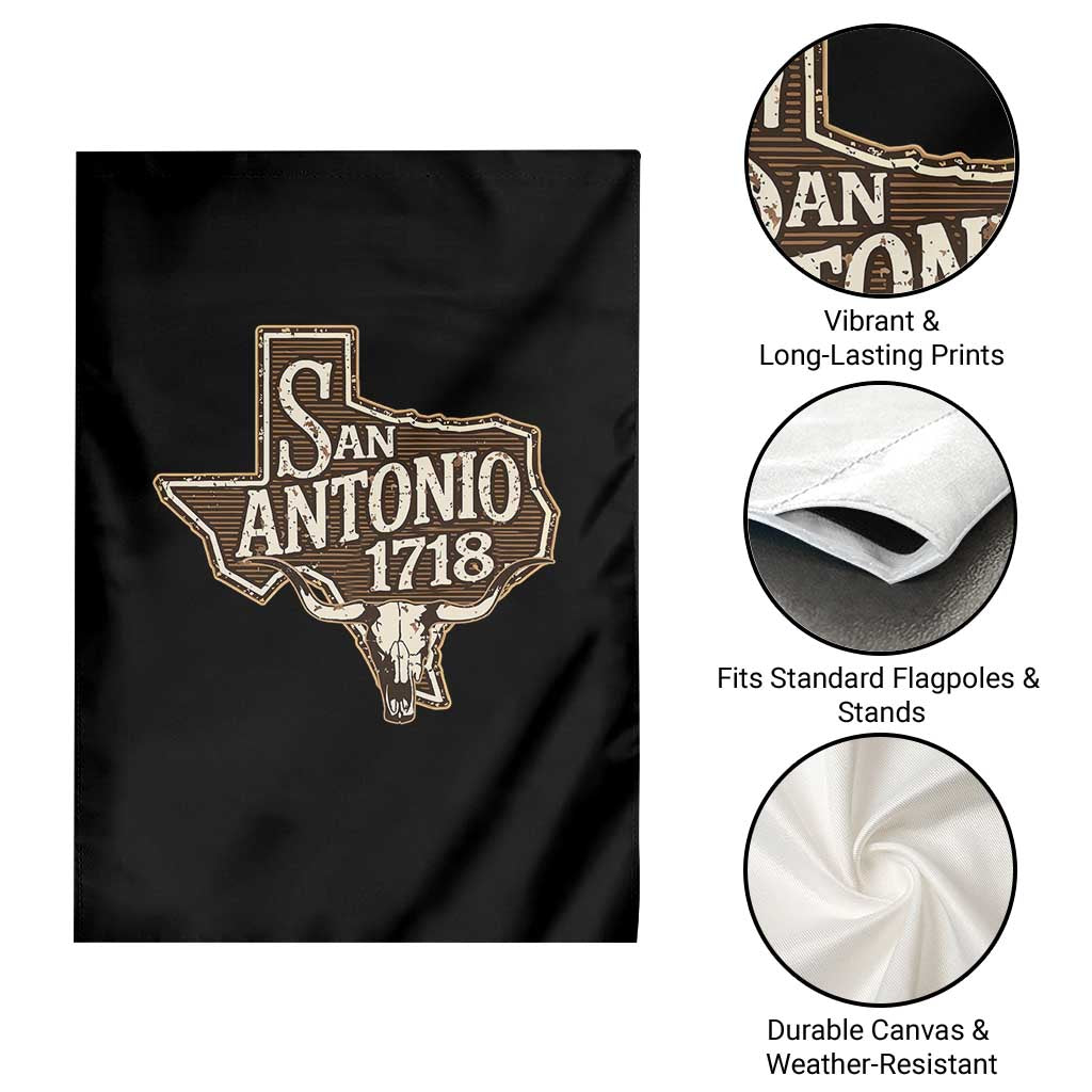 Vintage San Antonio Texas Est 1718 Longhorn Cow Skull Garden Flag