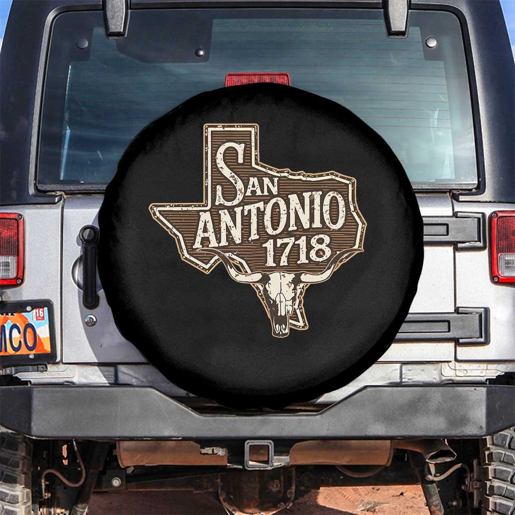 Vintage San Antonio Texas Est 1718 Longhorn Cow Skull Spare Tire Cover