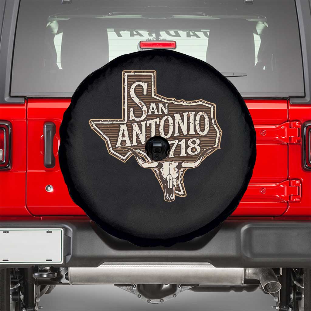 Vintage San Antonio Texas Est 1718 Longhorn Cow Skull Spare Tire Cover