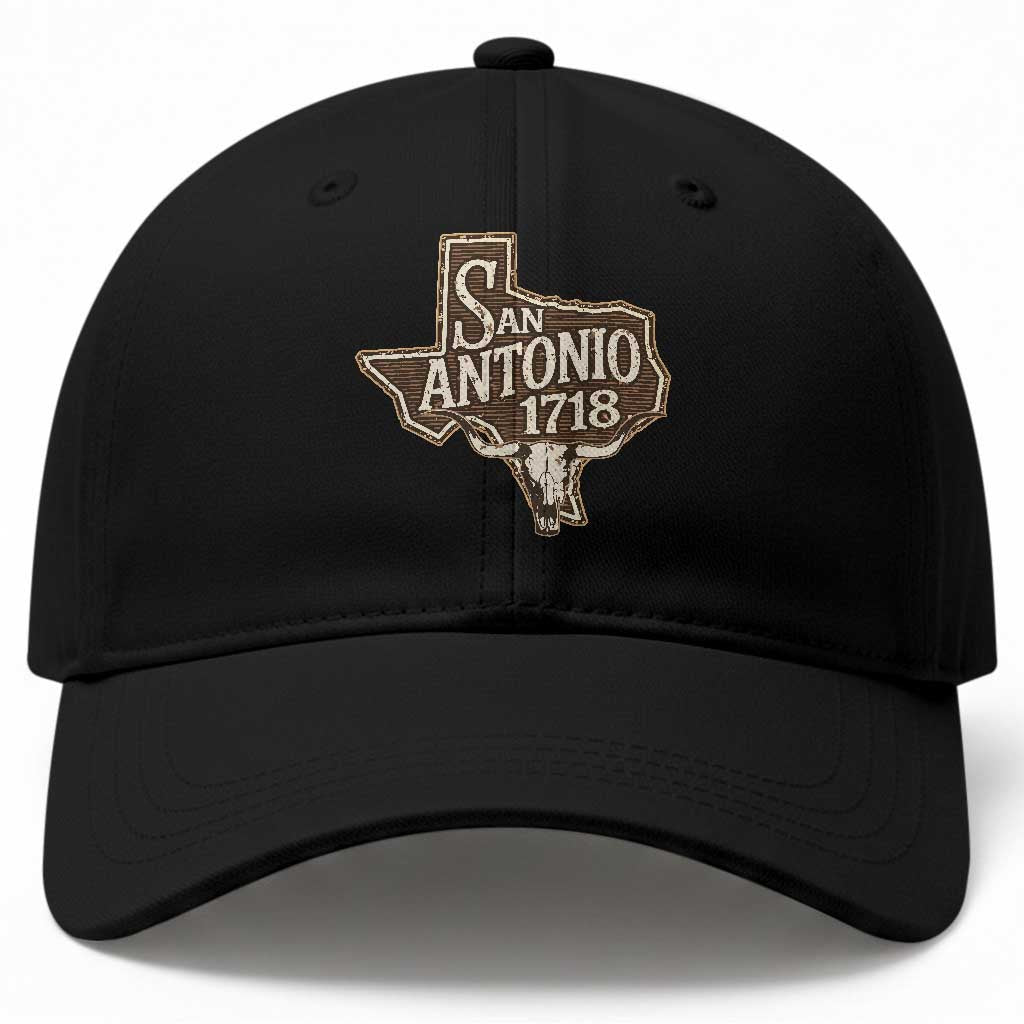 Vintage San Antonio Texas Est 1718 Longhorn Cow Skull Baseball Cap