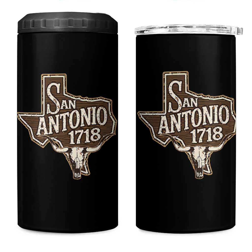 Vintage San Antonio Texas Est 1718 Longhorn Cow Skull 4 in 1 Can Cooler Tumbler