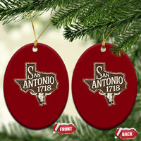 Vintage San Antonio Texas Est 1718 Longhorn Cow Skull Ceramic Ornament