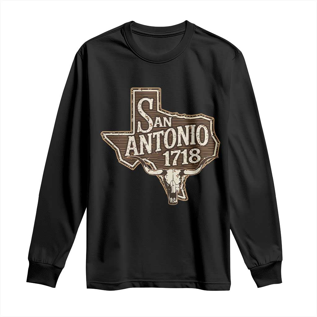 Vintage San Antonio Texas Est 1718 Longhorn Cow Skull Long Sleeve Shirt