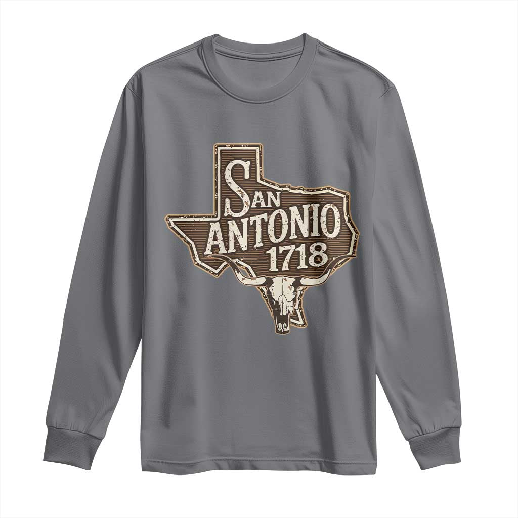 Vintage San Antonio Texas Est 1718 Longhorn Cow Skull Long Sleeve Shirt