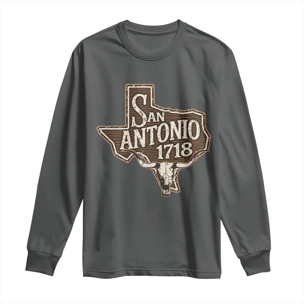 Vintage San Antonio Texas Est 1718 Longhorn Cow Skull Long Sleeve Shirt