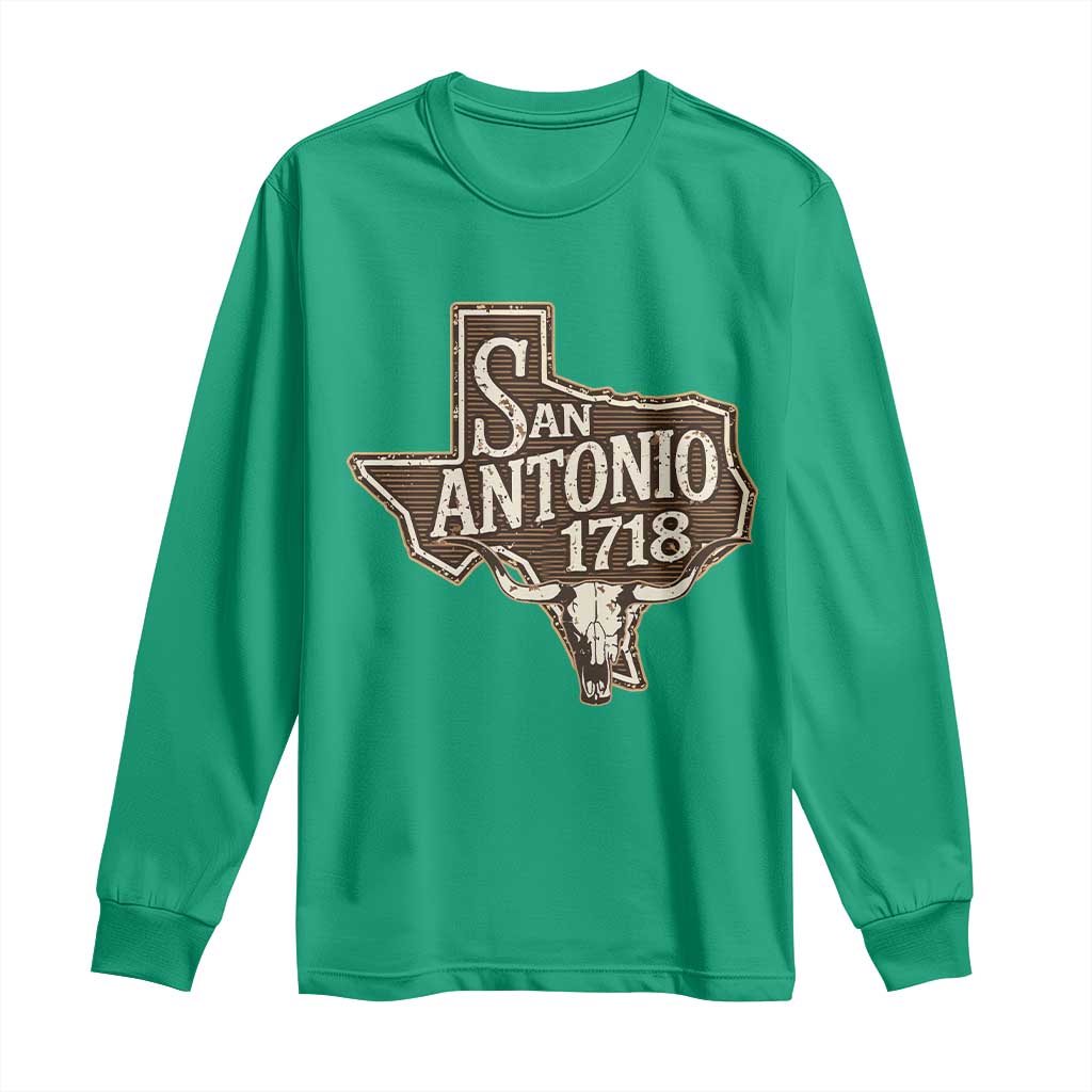 Vintage San Antonio Texas Est 1718 Longhorn Cow Skull Long Sleeve Shirt