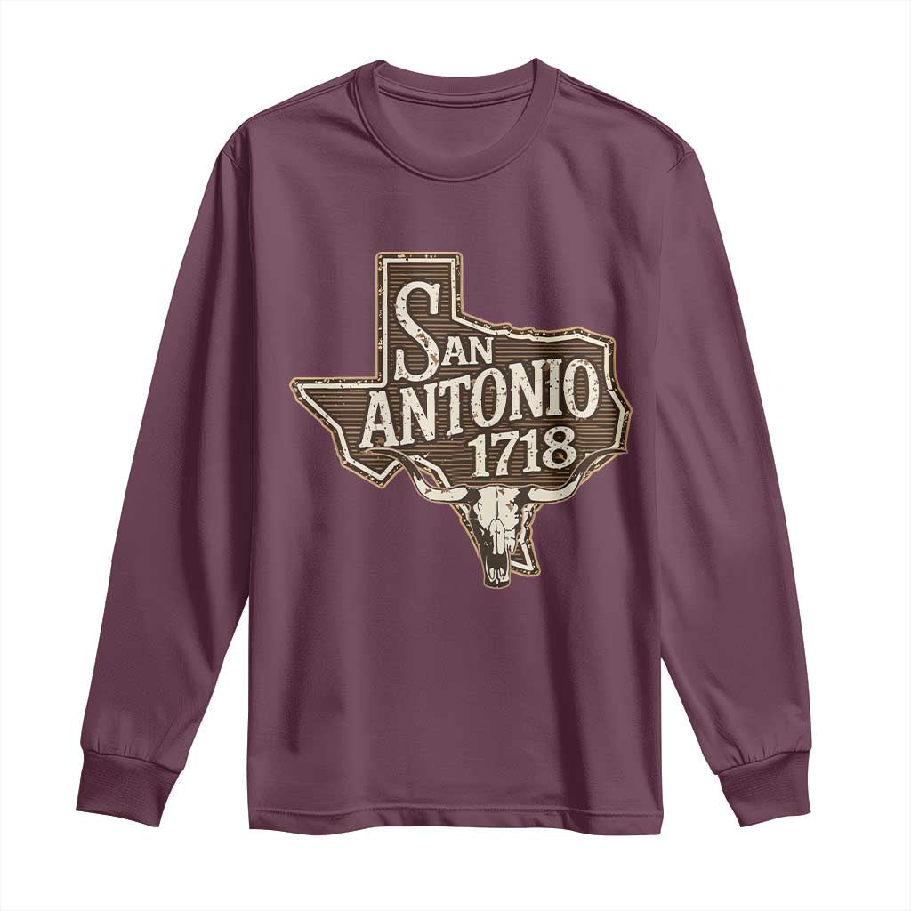 Vintage San Antonio Texas Est 1718 Longhorn Cow Skull Long Sleeve Shirt