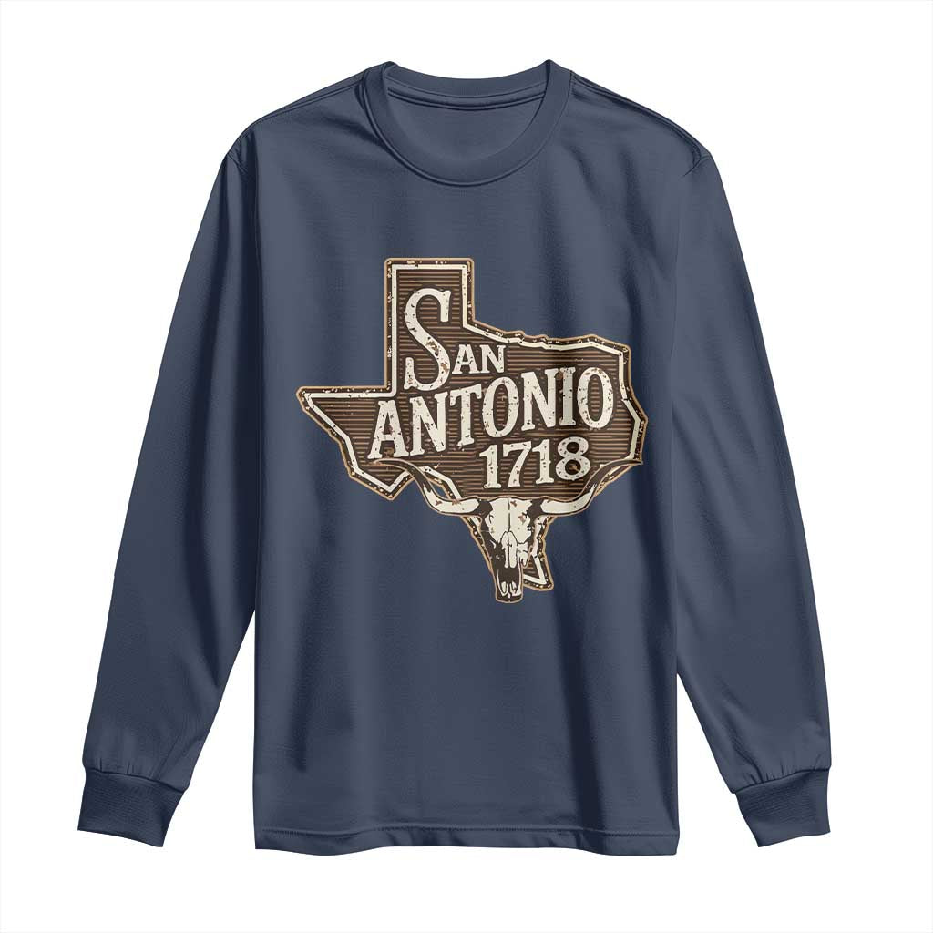 Vintage San Antonio Texas Est 1718 Longhorn Cow Skull Long Sleeve Shirt