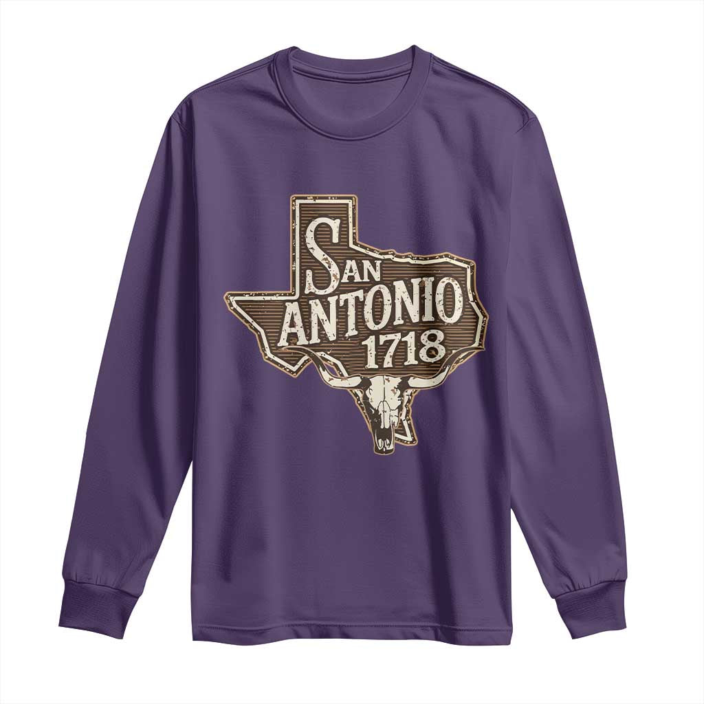 Vintage San Antonio Texas Est 1718 Longhorn Cow Skull Long Sleeve Shirt