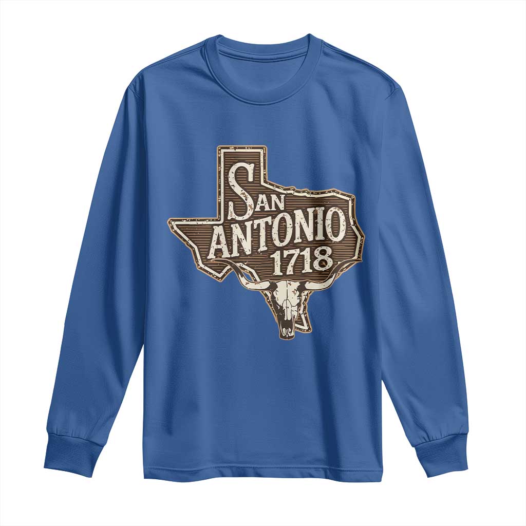 Vintage San Antonio Texas Est 1718 Longhorn Cow Skull Long Sleeve Shirt