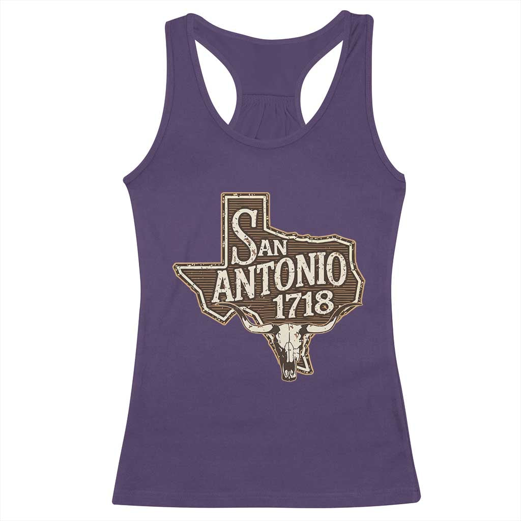 Vintage San Antonio Texas Est 1718 Longhorn Cow Skull Racerback Tank Top