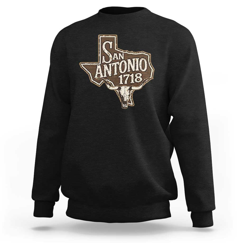 Vintage San Antonio Texas Est 1718 Longhorn Cow Skull Sweatshirt