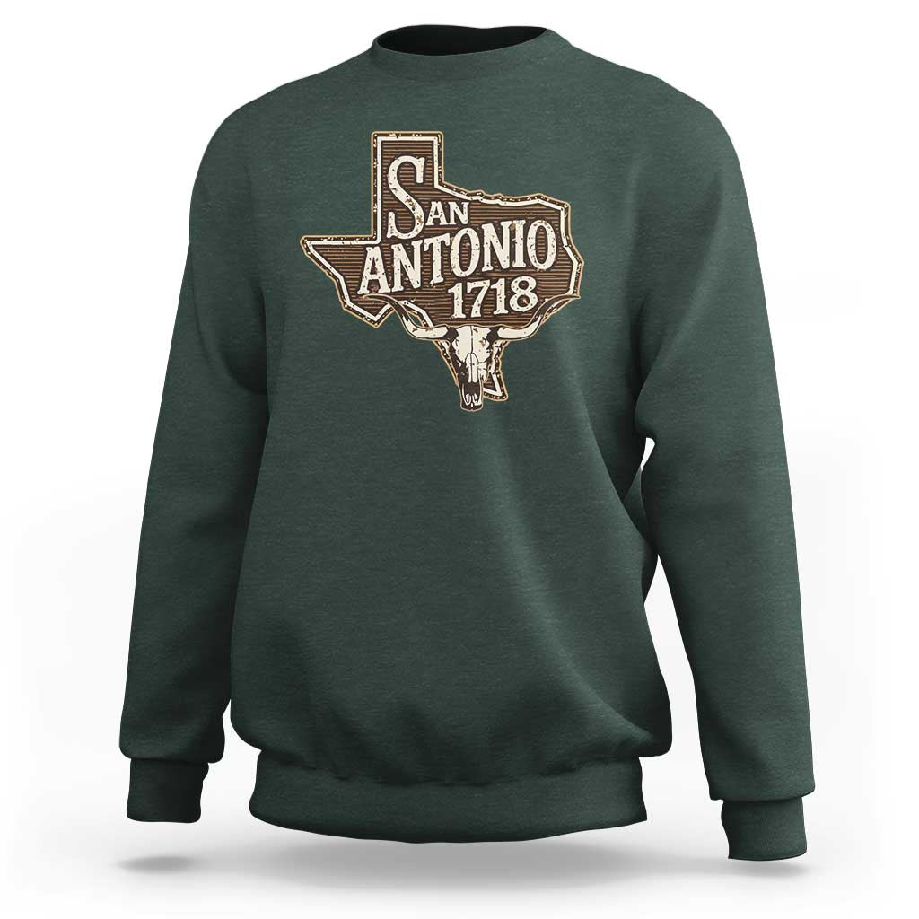 Vintage San Antonio Texas Est 1718 Longhorn Cow Skull Sweatshirt
