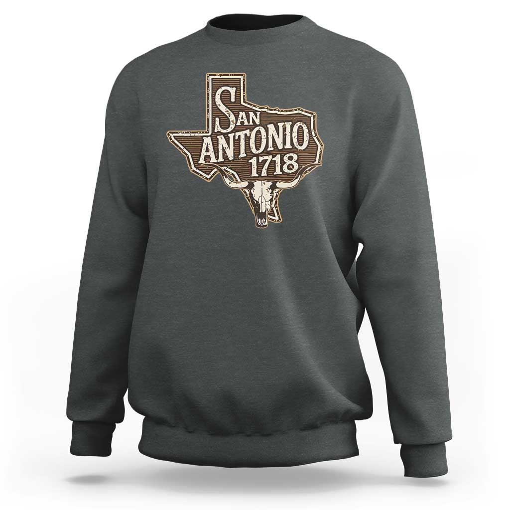 Vintage San Antonio Texas Est 1718 Longhorn Cow Skull Sweatshirt