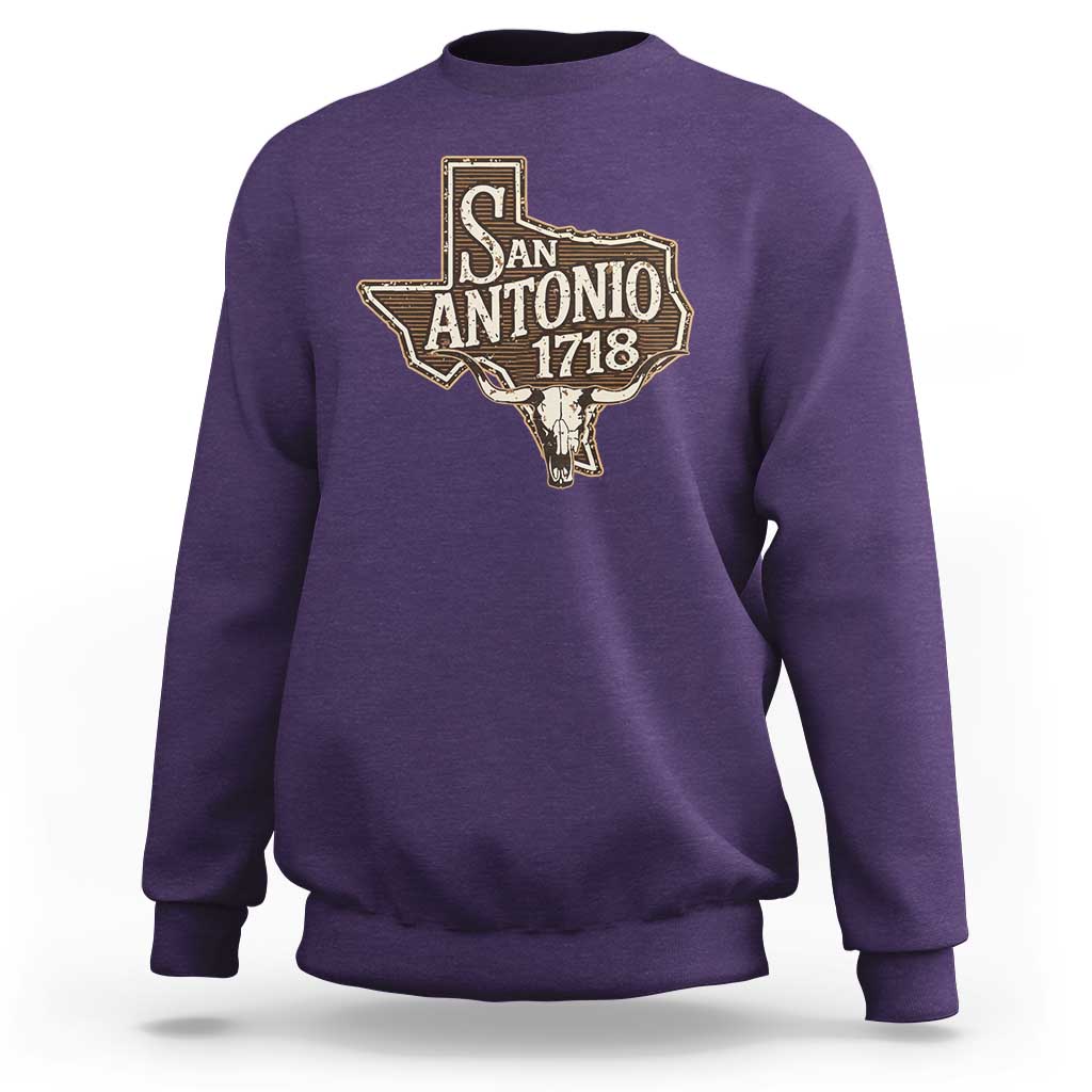 Vintage San Antonio Texas Est 1718 Longhorn Cow Skull Sweatshirt
