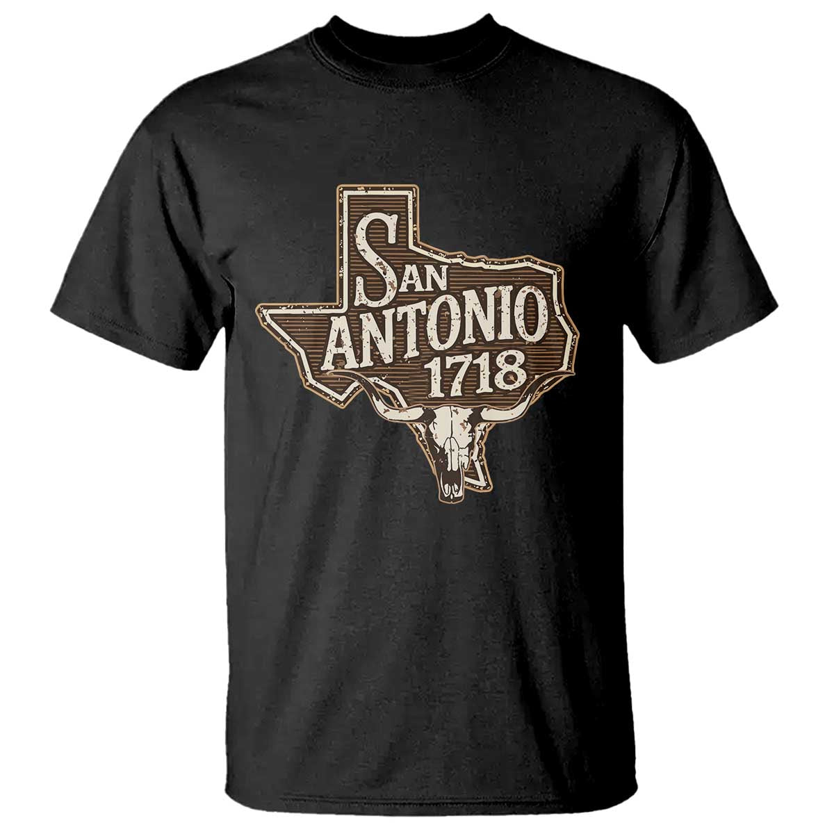 Vintage San Antonio Texas Est 1718 Longhorn Cow Skull T Shirt