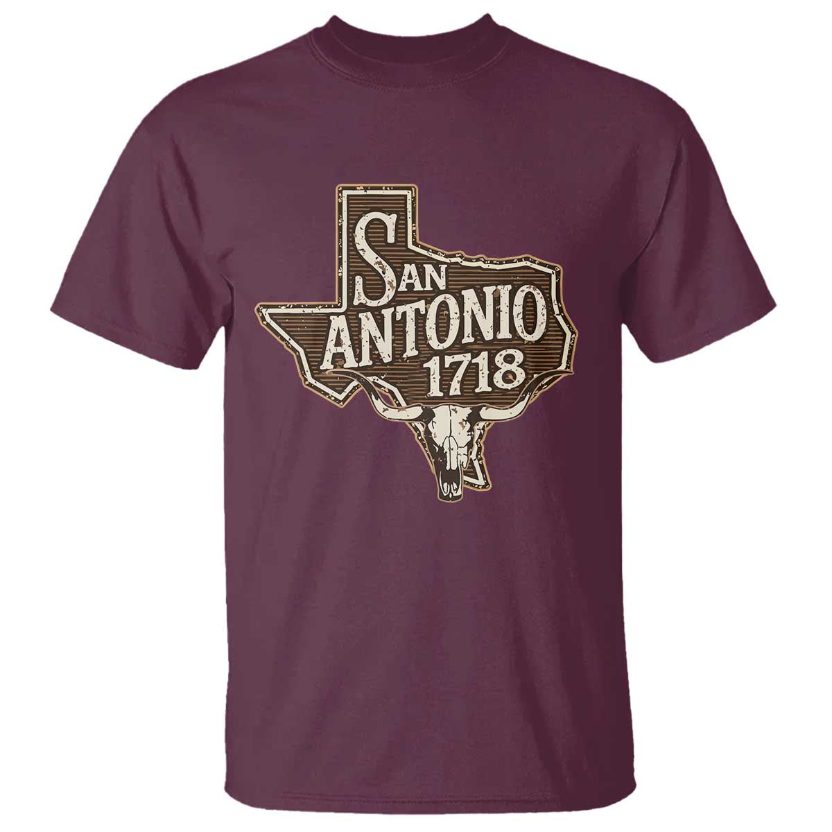 Vintage San Antonio Texas Est 1718 Longhorn Cow Skull T Shirt