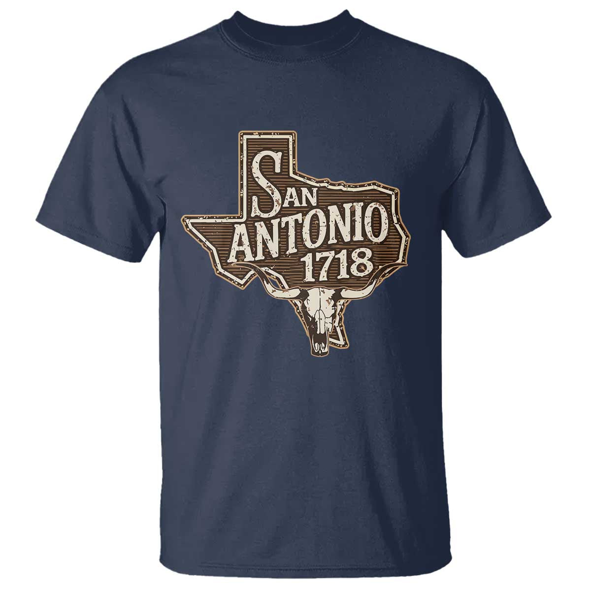Vintage San Antonio Texas Est 1718 Longhorn Cow Skull T Shirt