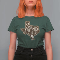 Vintage San Antonio Texas Est 1718 Longhorn Cow Skull T Shirt For Women