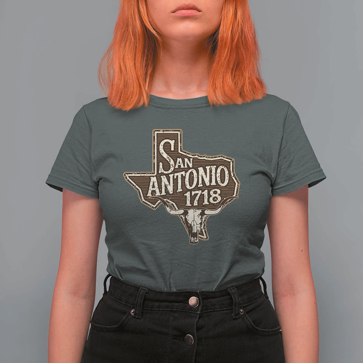 Vintage San Antonio Texas Est 1718 Longhorn Cow Skull T Shirt For Women