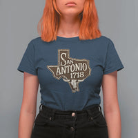 Vintage San Antonio Texas Est 1718 Longhorn Cow Skull T Shirt For Women