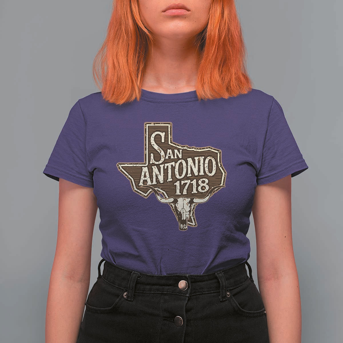 Vintage San Antonio Texas Est 1718 Longhorn Cow Skull T Shirt For Women