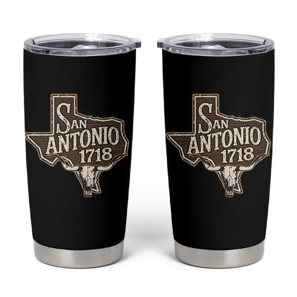 Vintage San Antonio Texas Est 1718 Longhorn Cow Skull Tumbler Cup