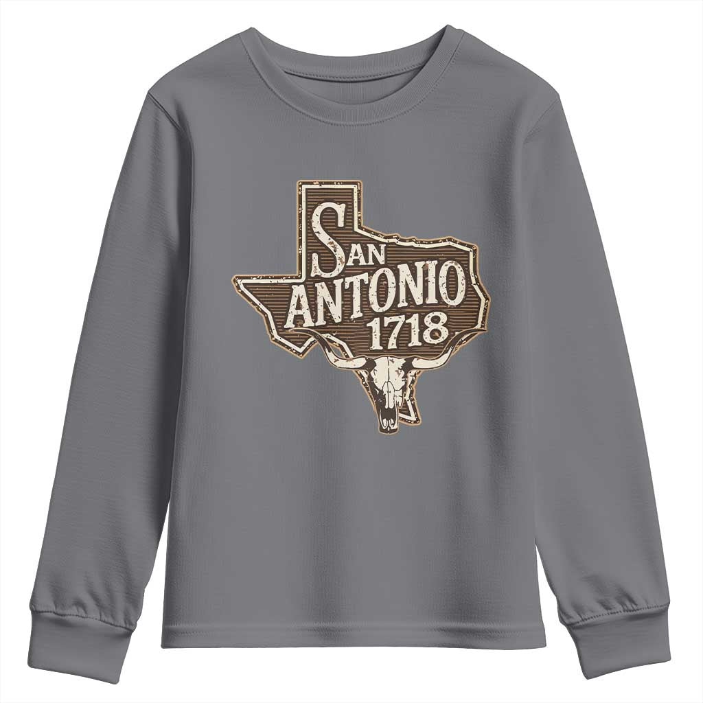 Vintage San Antonio Texas Est 1718 Longhorn Cow Skull Youth Sweatshirt