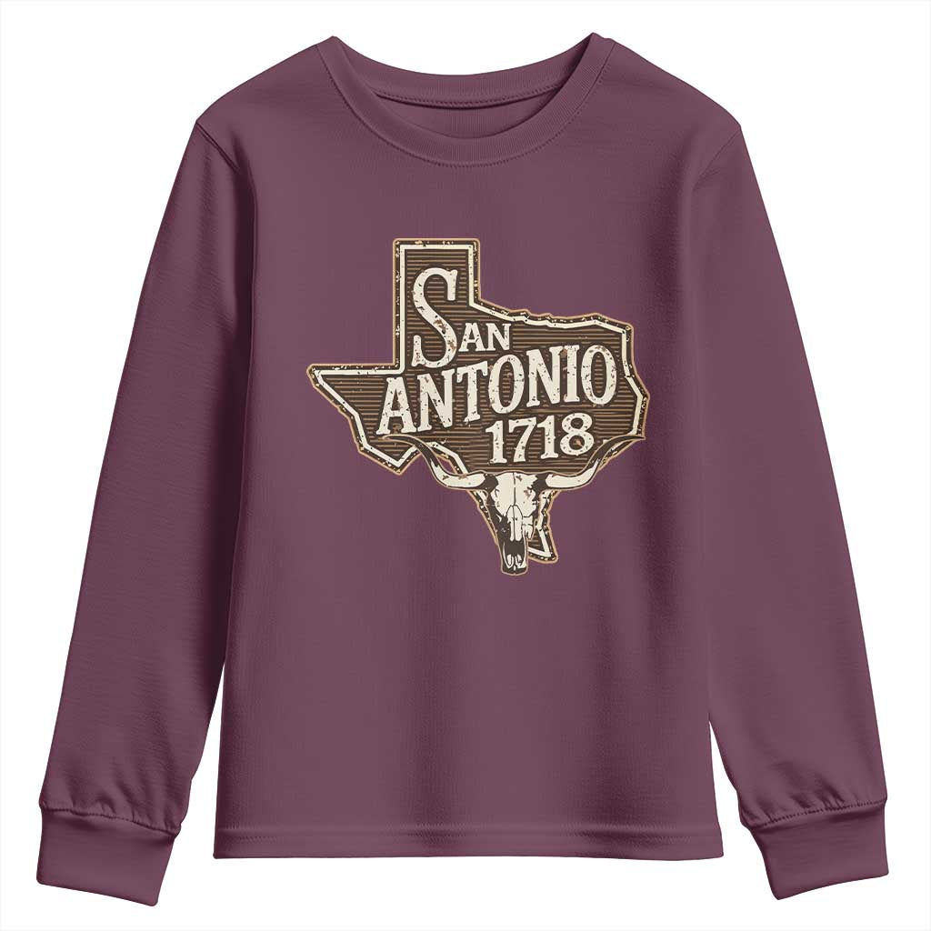 Vintage San Antonio Texas Est 1718 Longhorn Cow Skull Youth Sweatshirt