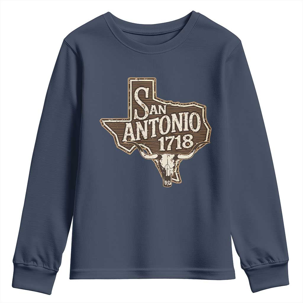 Vintage San Antonio Texas Est 1718 Longhorn Cow Skull Youth Sweatshirt