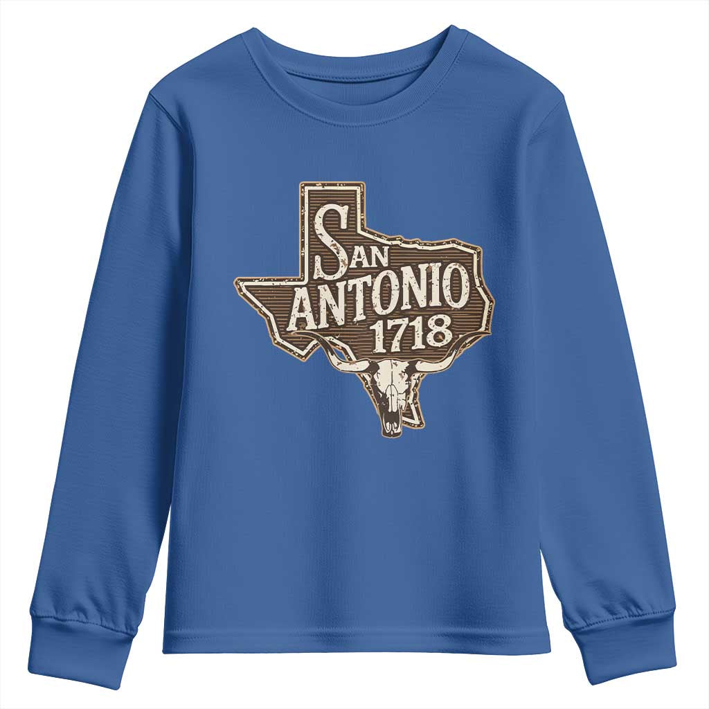 Vintage San Antonio Texas Est 1718 Longhorn Cow Skull Youth Sweatshirt