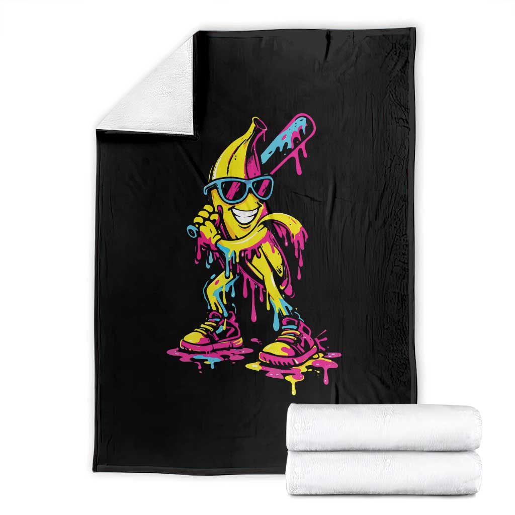 Funny Banana Baseball Drip Ice Cream Splatter Throw Blanket