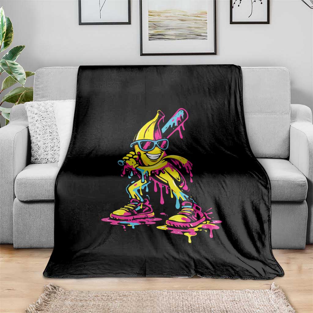 Funny Banana Baseball Drip Ice Cream Splatter Throw Blanket