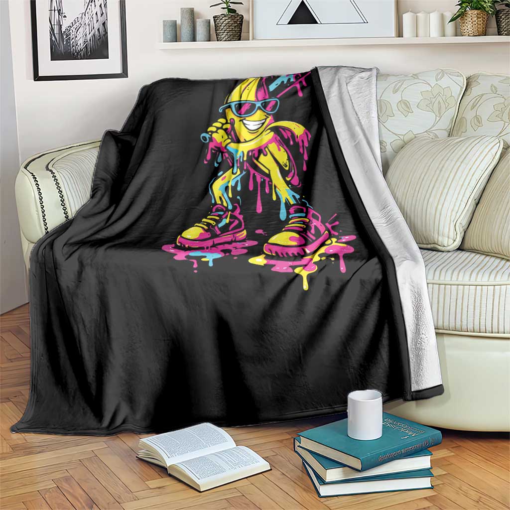 Funny Banana Baseball Drip Ice Cream Splatter Throw Blanket