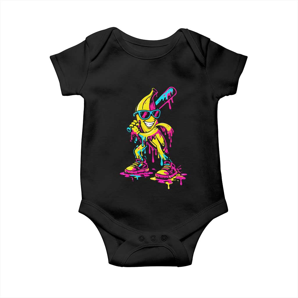 Funny Banana Baseball Drip Ice Cream Splatter Baby Onesie
