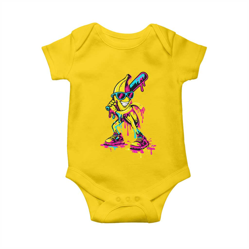Funny Banana Baseball Drip Ice Cream Splatter Baby Onesie