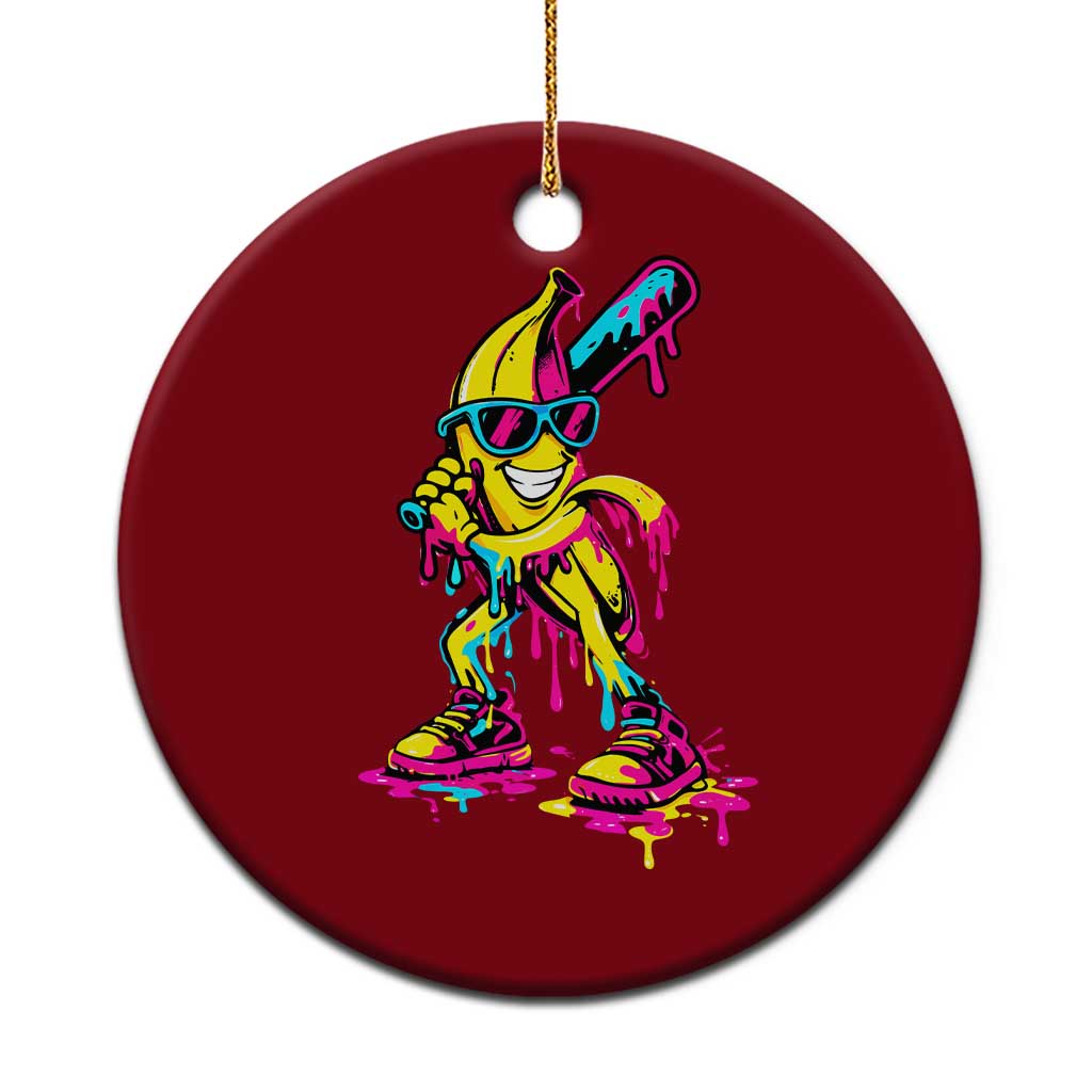 Funny Banana Baseball Drip Ice Cream Splatter Ceramic Ornament