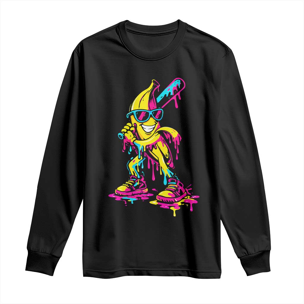 Funny Banana Baseball Drip Ice Cream Splatter Long Sleeve Shirt