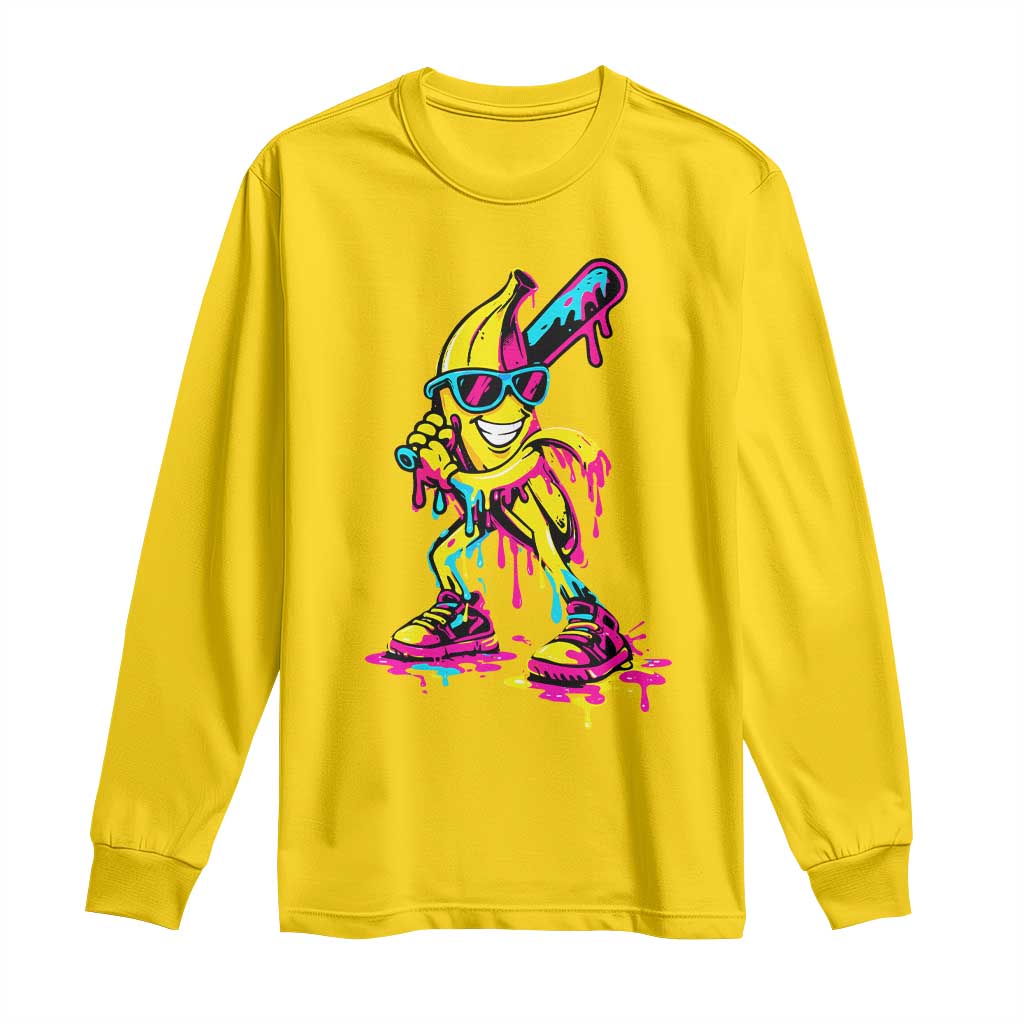 Funny Banana Baseball Drip Ice Cream Splatter Long Sleeve Shirt