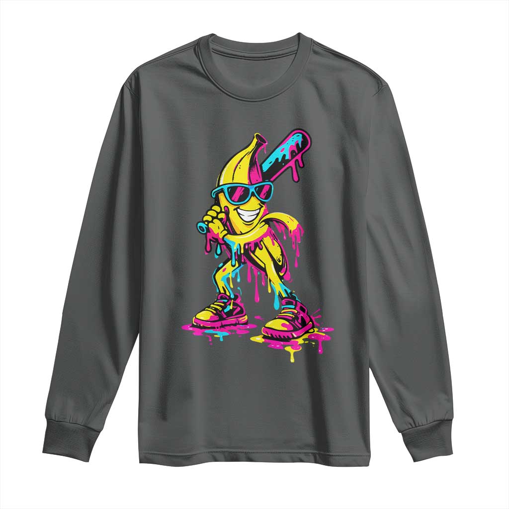 Funny Banana Baseball Drip Ice Cream Splatter Long Sleeve Shirt