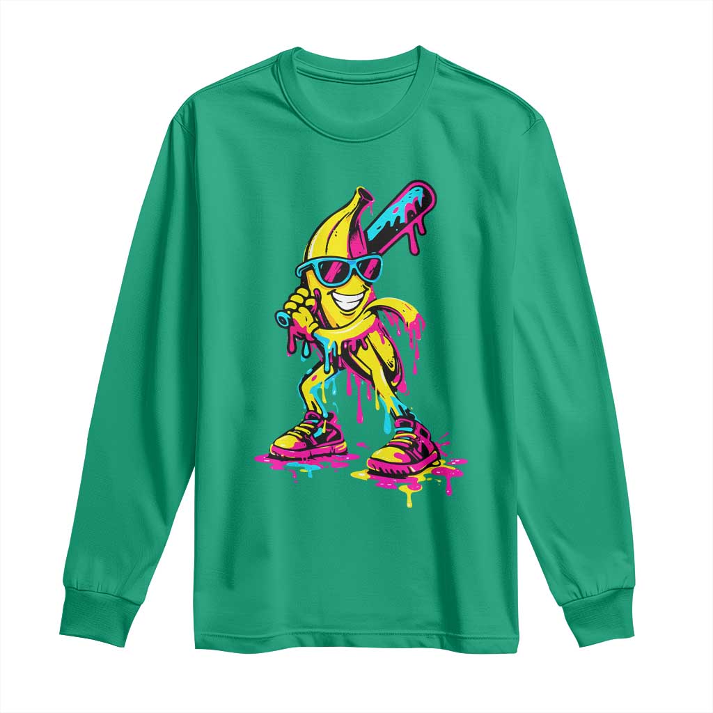 Funny Banana Baseball Drip Ice Cream Splatter Long Sleeve Shirt