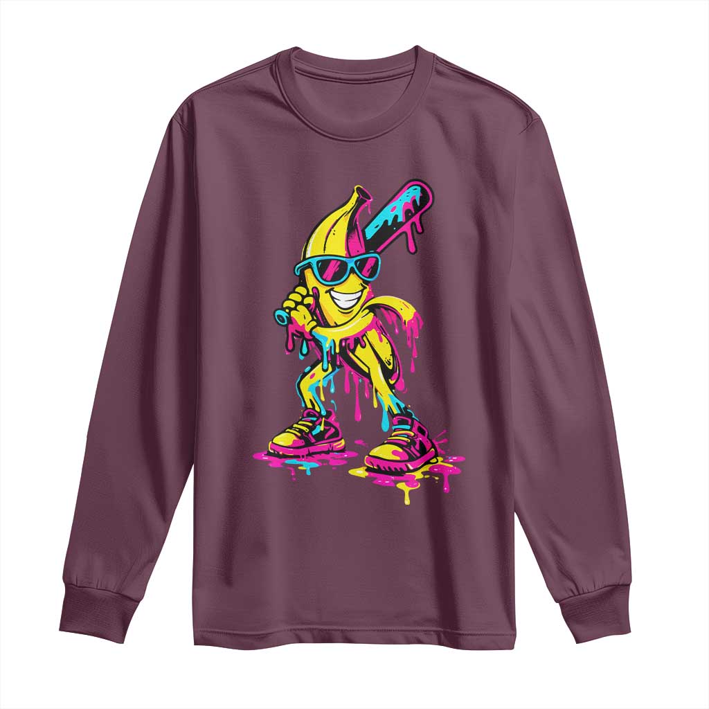 Funny Banana Baseball Drip Ice Cream Splatter Long Sleeve Shirt