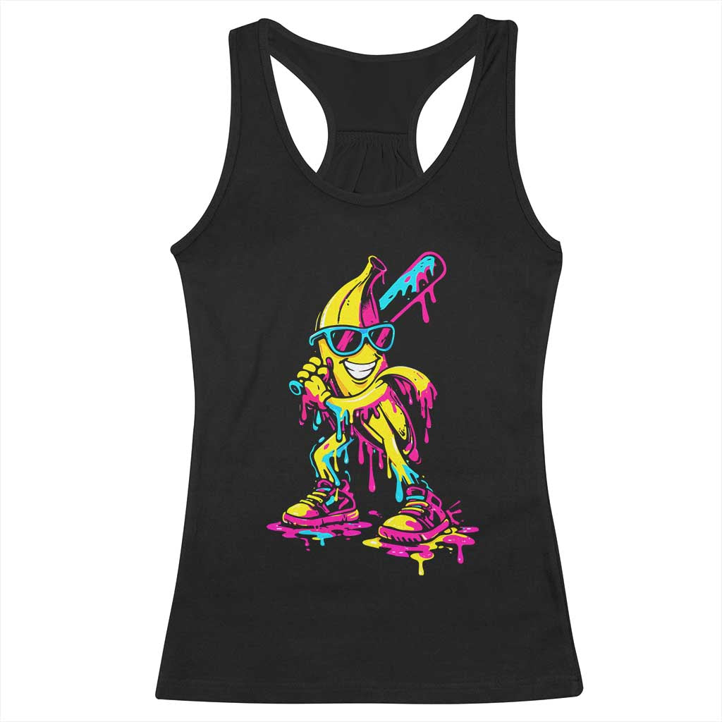 Funny Banana Baseball Drip Ice Cream Splatter Racerback Tank Top
