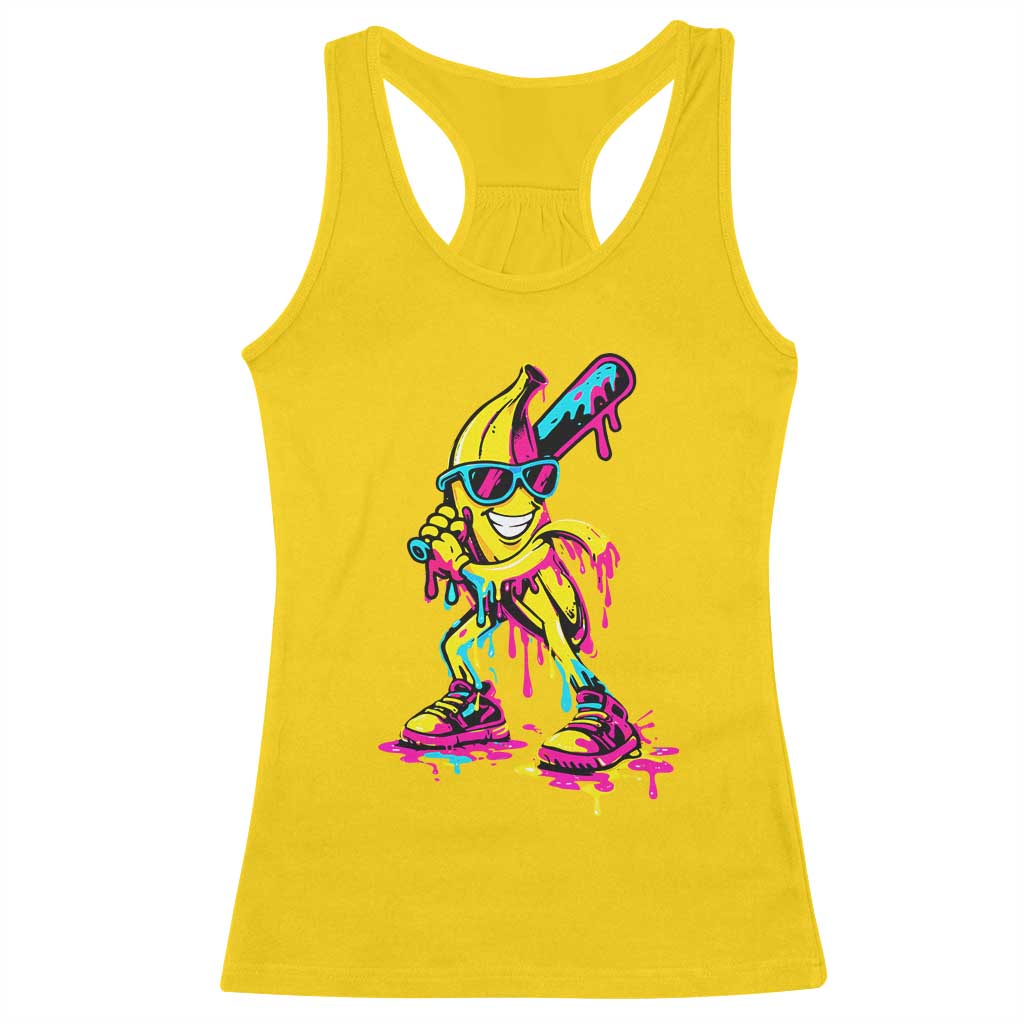 Funny Banana Baseball Drip Ice Cream Splatter Racerback Tank Top